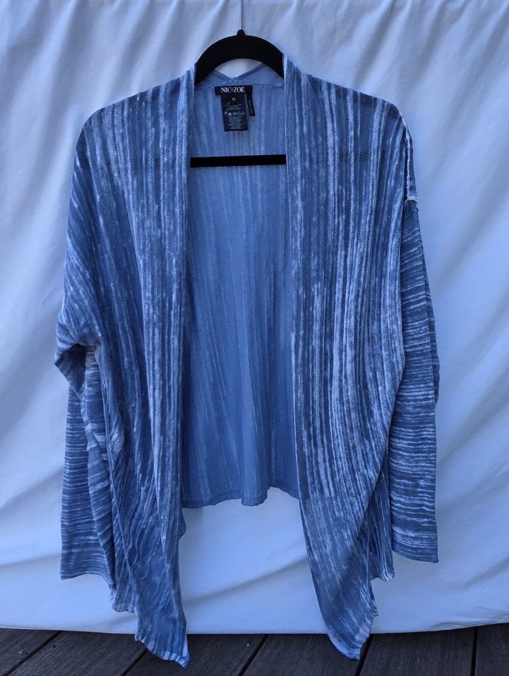 NIC+ZOE Blue Velvet Rib Open-Front Women's Cardigan
